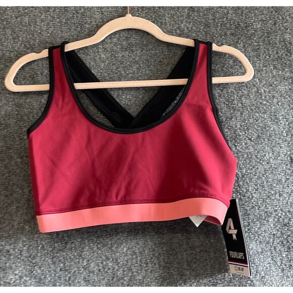 Fourlaps Infinity Sports Bra Large Red Velvet Strawberry Black NWT - Picture 2 of 7